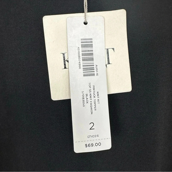 Chicos Women’s Knit Kit Pintuck Topper Size 2/12 Black Pleated Batwing Sleeve - Picture 6 of 9